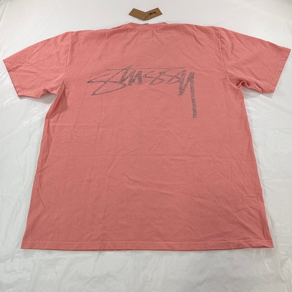 Stussy Mens Pink Distressed Stock Logo Graphic Short Sleeve T-Shirt Size XL